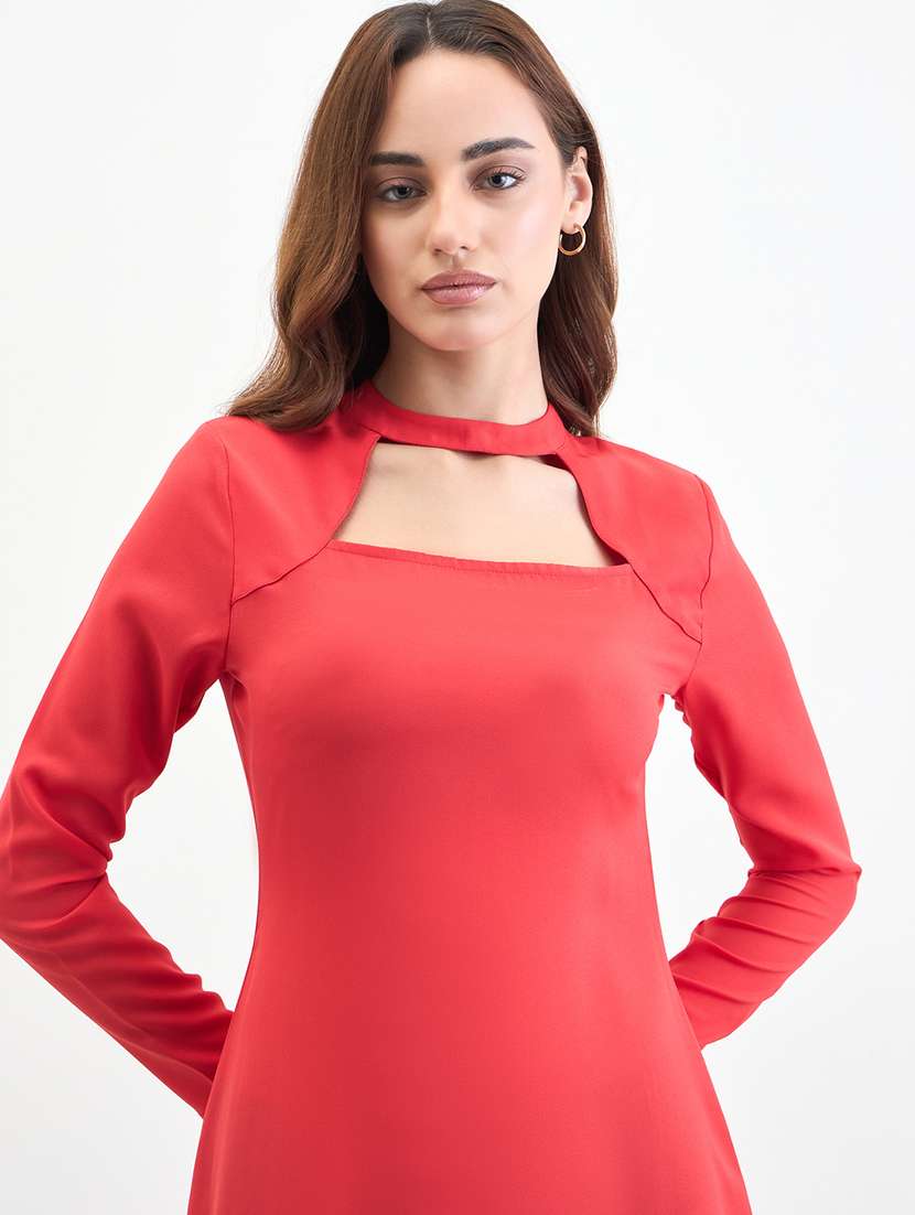 women solid long sleeve tiered dress - 22285822 -  Standard Image - 4