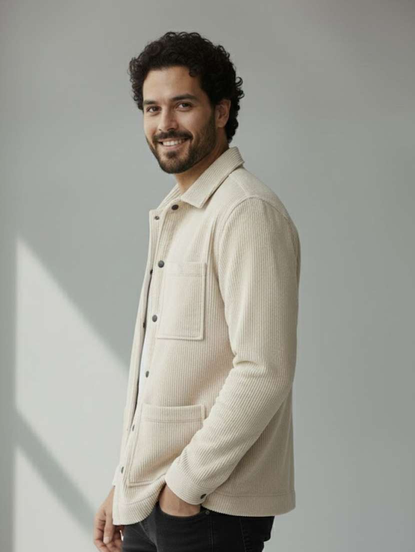 men solid collared long sleeve shacket - 22285881 -  Standard Image - 1