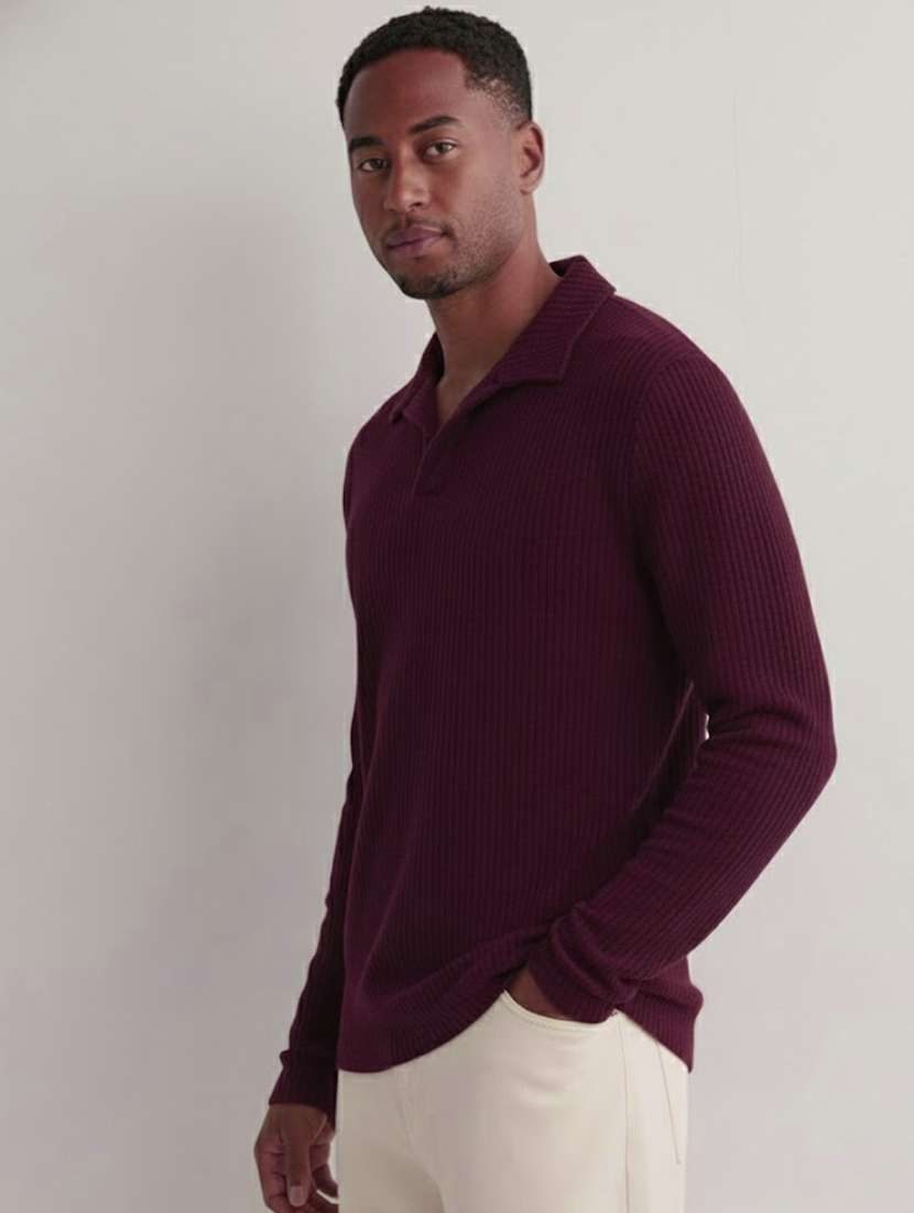 men solid long sleeve slim fit polo t-tshirt - 22285889 -  Standard Image - 1