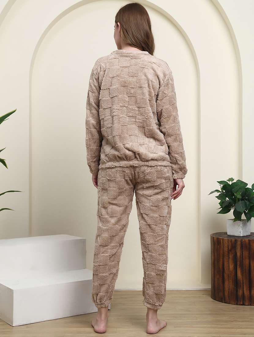 women solid long sleeve nightwear pyjama set - 22285916 -  Standard Image - 4