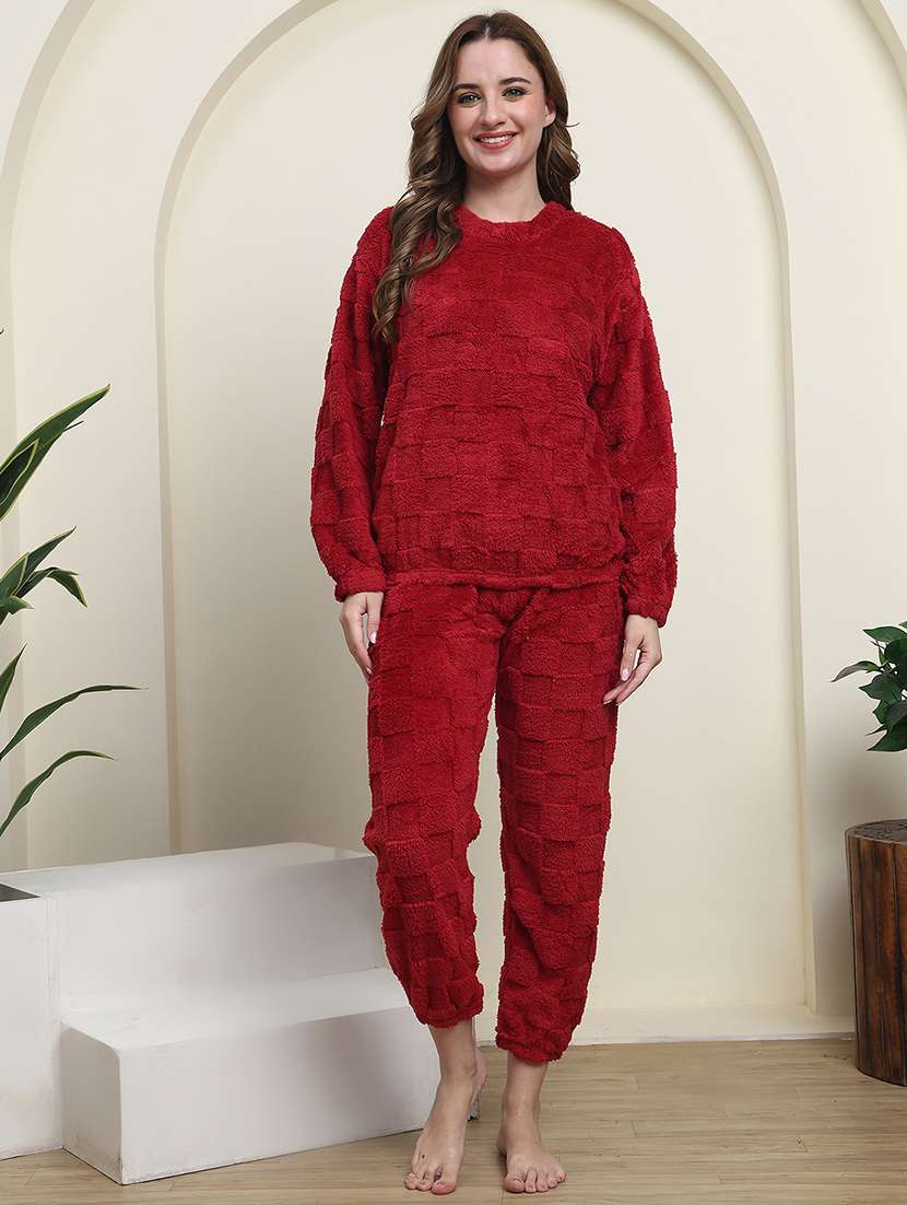 women solid long sleeve nightwear pyjama set - 22285918 -  Standard Image - 1