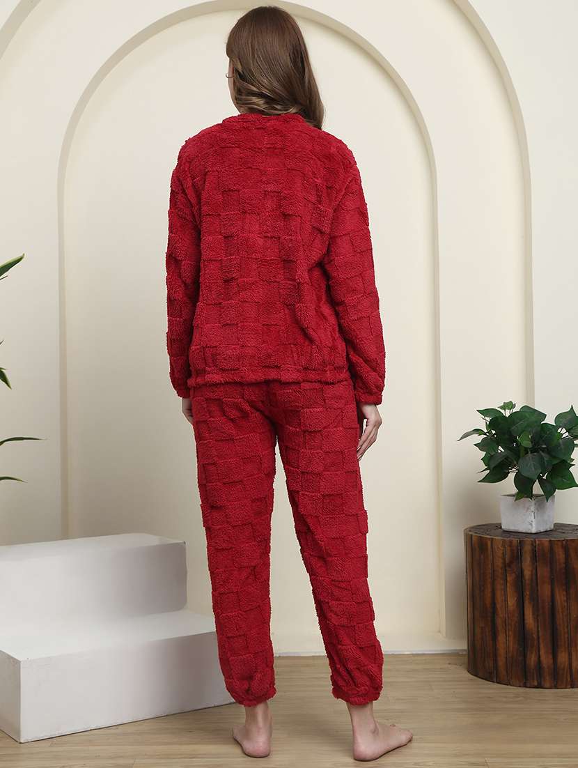 women solid long sleeve nightwear pyjama set - 22285918 -  Standard Image - 4