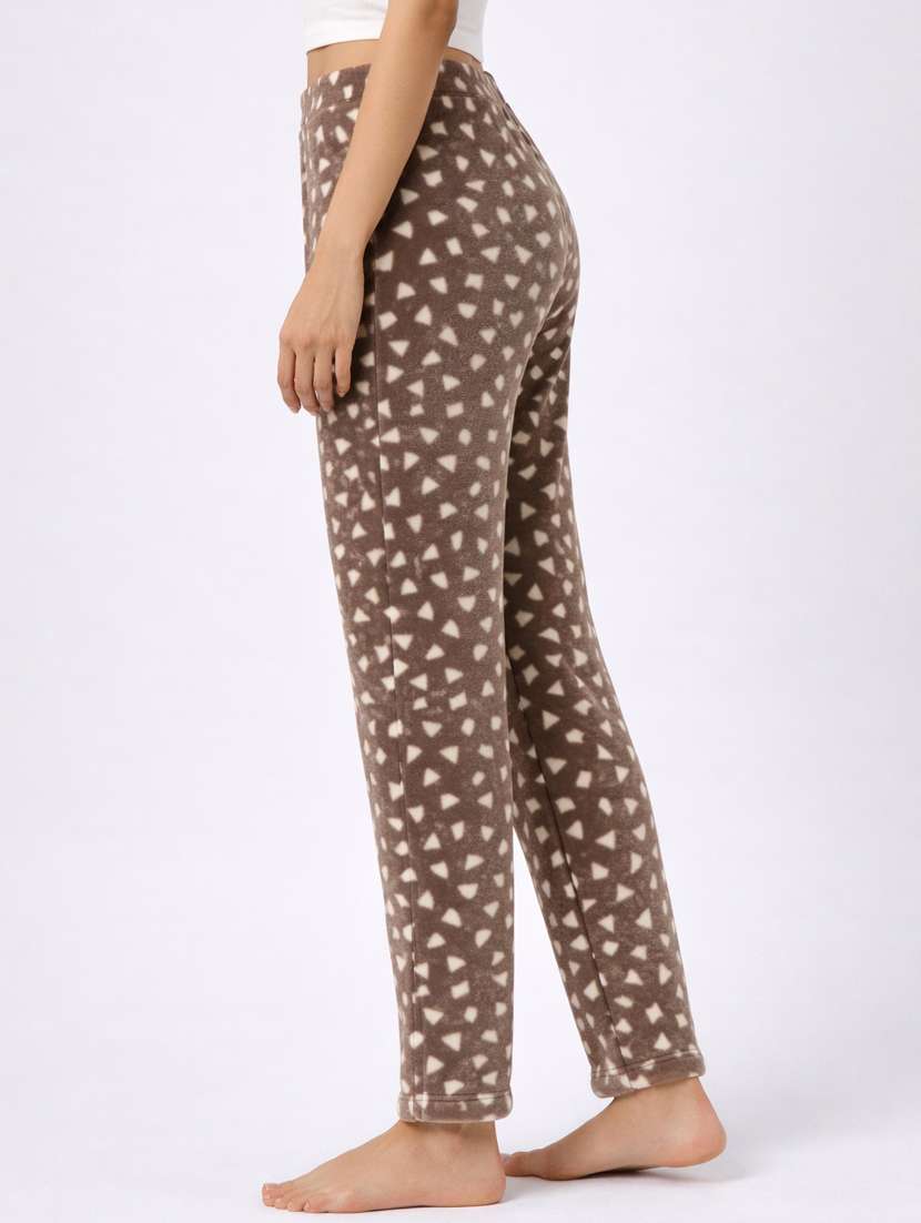 women printed mid rise fleece pajama - 22285923 -  Standard Image - 1