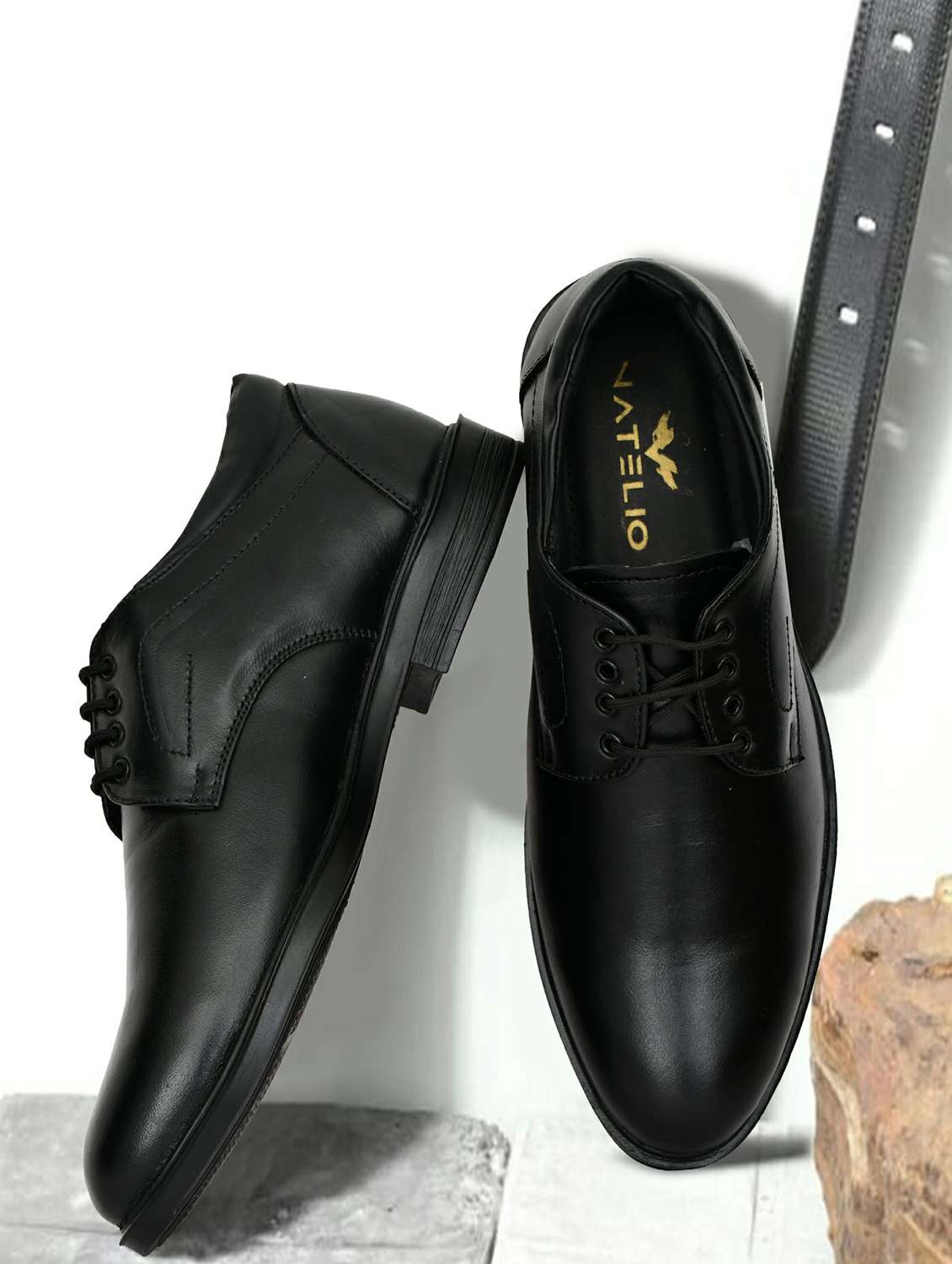 men black solid lace-up derbies - 22285934 -  Standard Image - 1