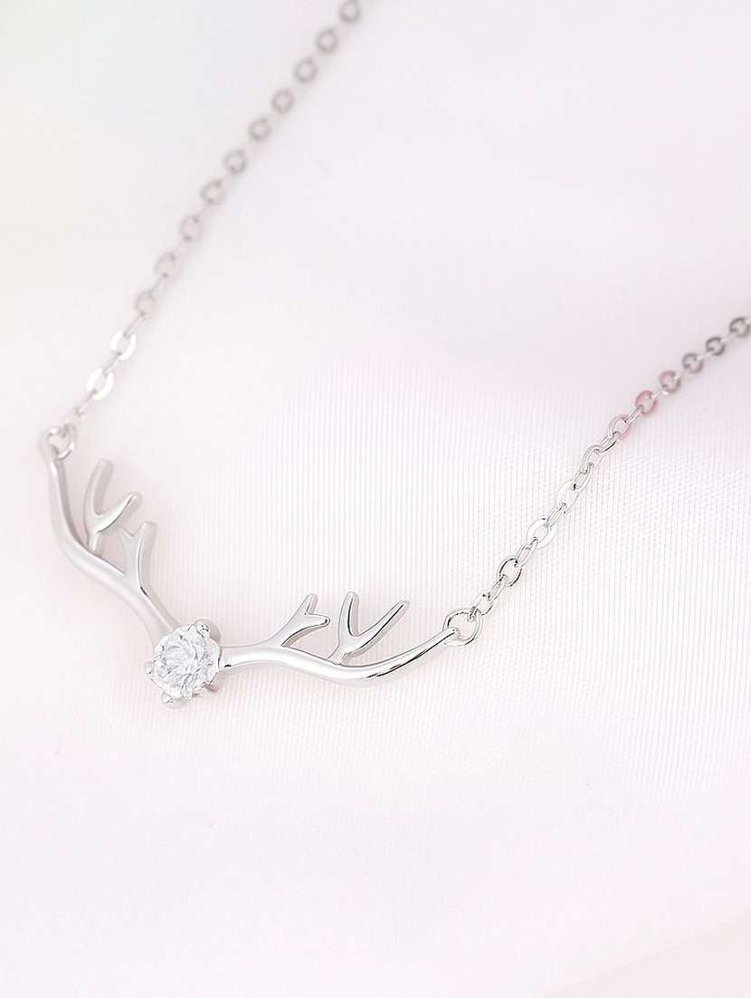 women silver white stone necklace