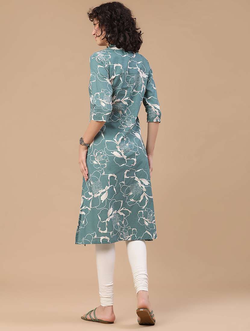 Women Printed Three Quarter Sleeves Straight Kurta - 22286152 -  Standard Image - 4