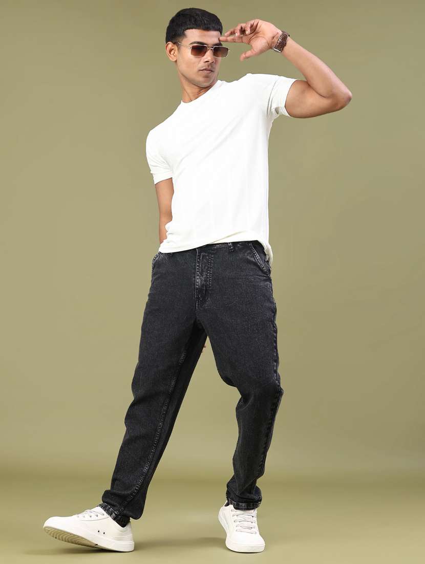 men plain mid rise full length tapered jeans - 22286187 -  Standard Image - 4