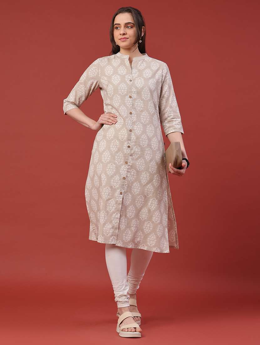 women printed three quarter sleeves a-line kurta