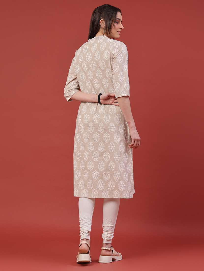 women printed three quarter sleeves a-line kurta - 22286254 -  Standard Image - 4