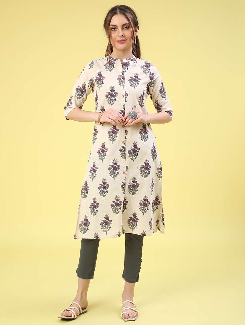 off white cotton aline kurta - 22286255 -  Standard Image - 4