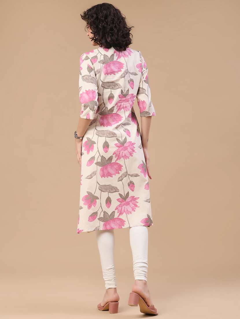 women printed three quarter sleeves a-line kurta - 22286256 -  Standard Image - 4