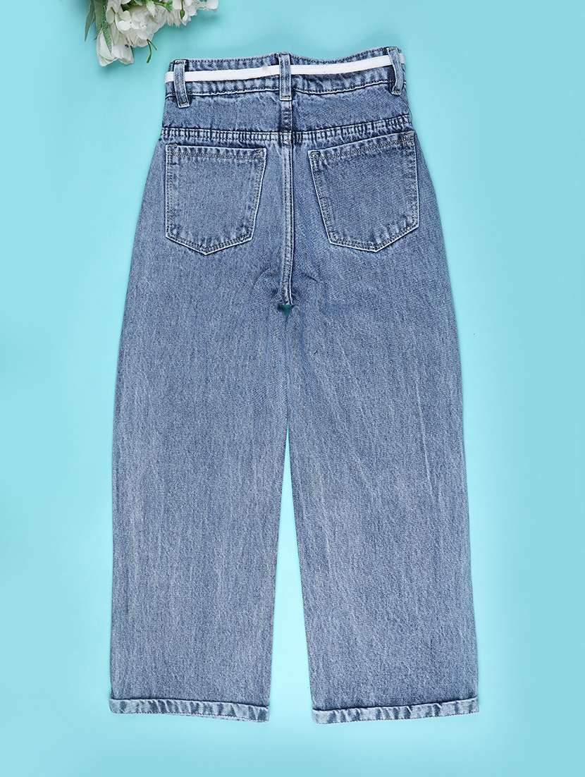girls washed mid rise wide leg jeans - 22286291 -  Standard Image - 1