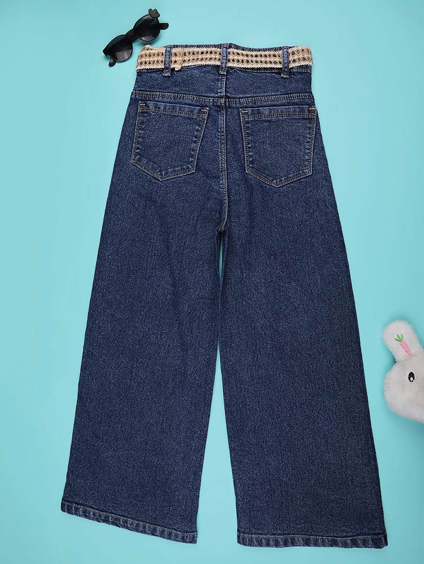 girls solid mid rise wide leg jeans - 22286295 -  Standard Image - 1