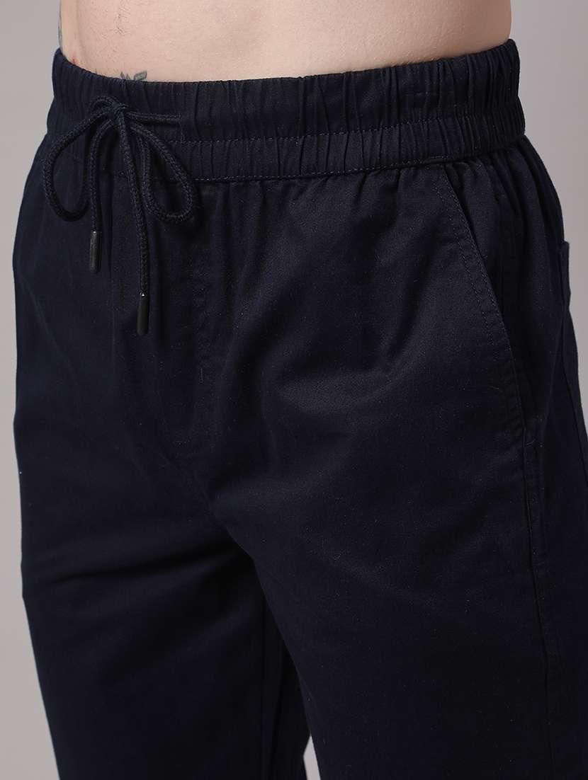 Men Navy Blue Cotton Chinos Casual Trouser - 22286396 -  Standard Image - 1