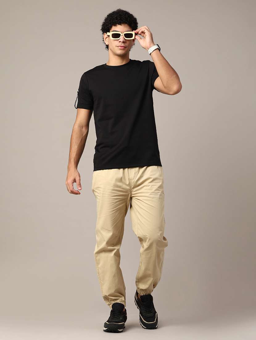 men beige cotton taped casual trouser - 22286398 -  Standard Image - 4