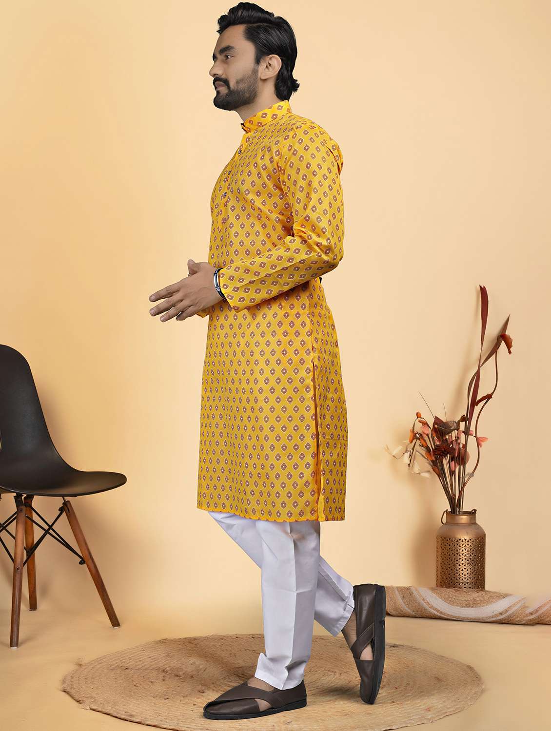 men printed mandarin neck long kurta - 22286447 -  Standard Image - 1