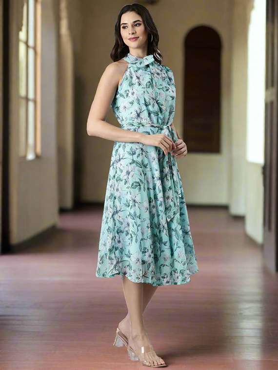 women printed sleeveless fit & flare dress - 22286450 -  Standard Image - 1