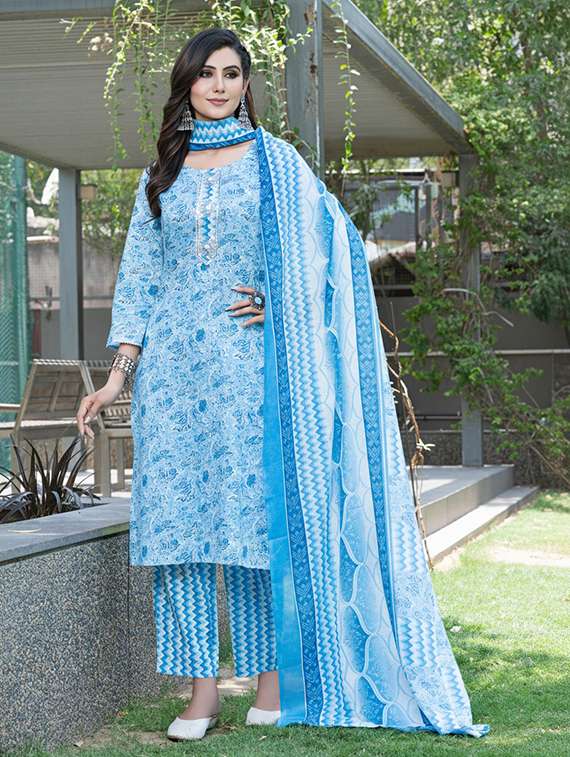 women printed three quarter sleeve kurta pant with dupatta set - 22286471 -  Standard Image - 1