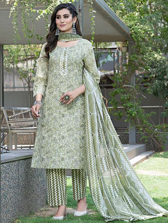 women printed three quarter sleeve kurta pant with dupatta set - 22286472 -  Standard Image - 1