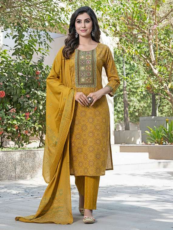 women printed three quarter sleeve kurta pant with dupatta set - 22286479 -  Standard Image - 1