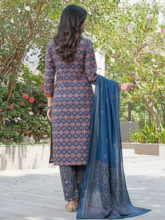 women printed three quarter sleeve kurta pant with dupatta set - 22286482 -  Standard Image - 4