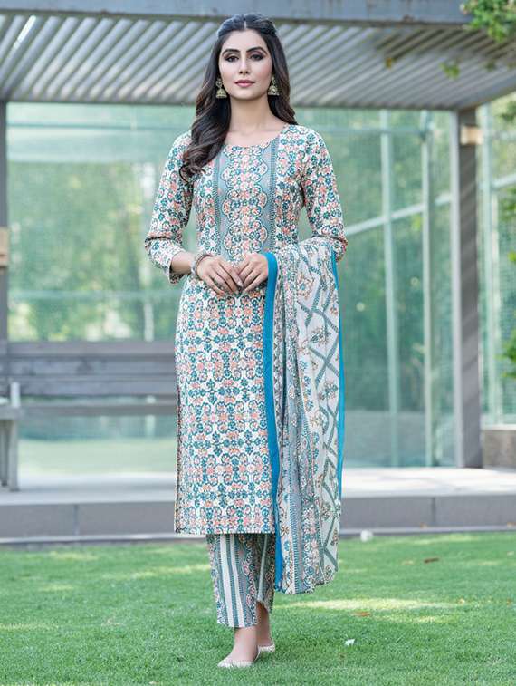 women printed three quarter sleeve kurta pant with dupatta set - 22286485 -  Standard Image - 1