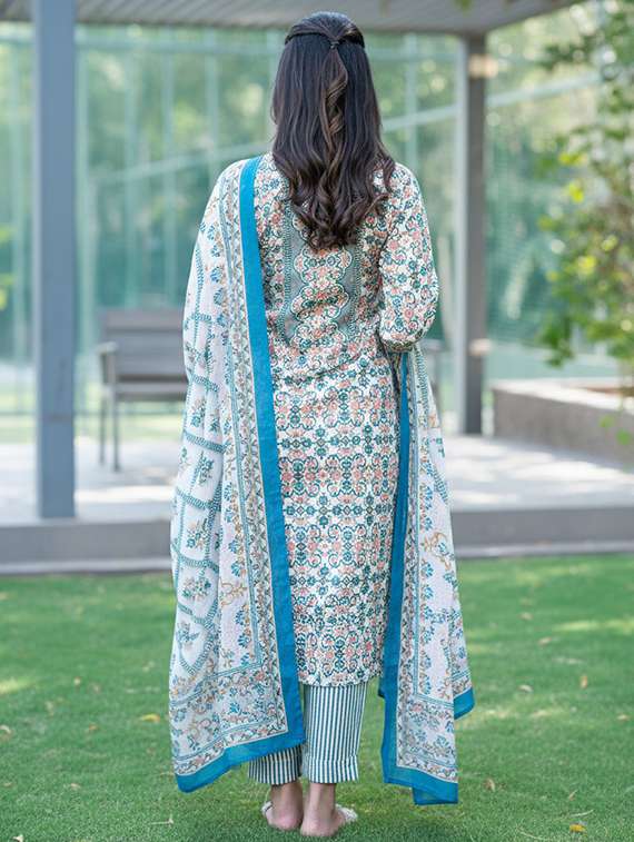 women printed three quarter sleeve kurta pant with dupatta set - 22286485 -  Standard Image - 4