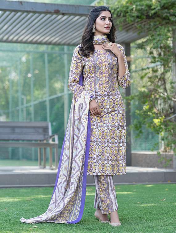 women printed three quarter sleeve kurta pant with dupatta set - 22286486 -  Standard Image - 1