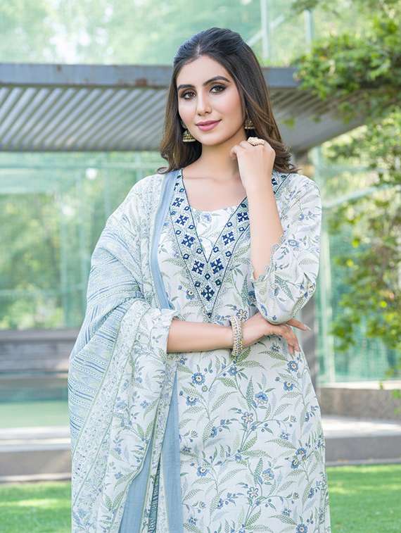 women printed three quarter sleeve kurta pant with dupatta set - 22286489 -  Standard Image - 4