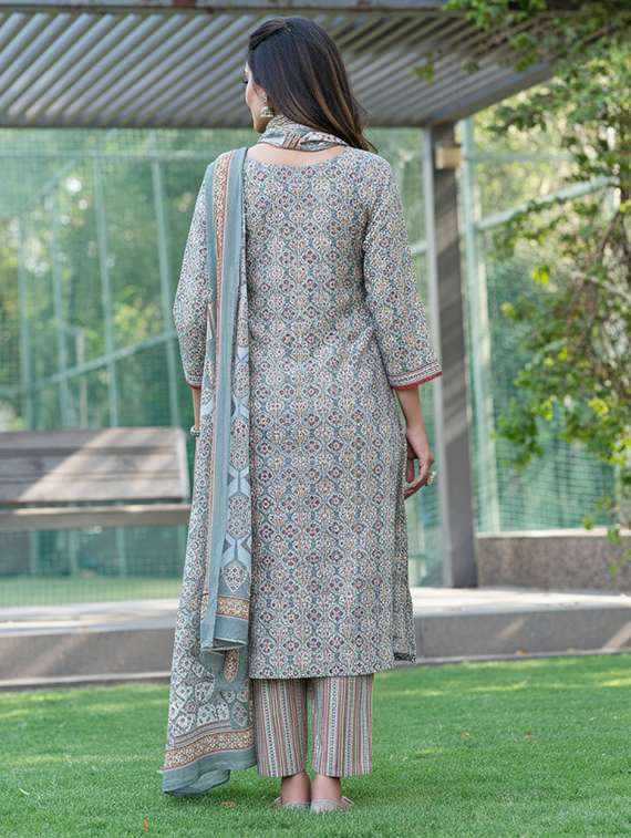 women printed three quarter sleeve kurta pant with dupatta set - 22286491 -  Standard Image - 4