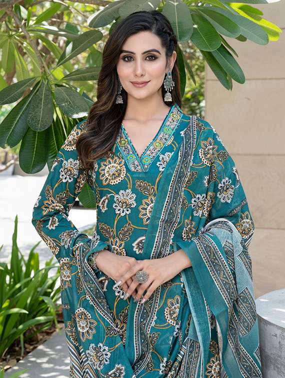 women printed three quarter sleeve kurta pant with dupatta set - 22286494 -  Standard Image - 4