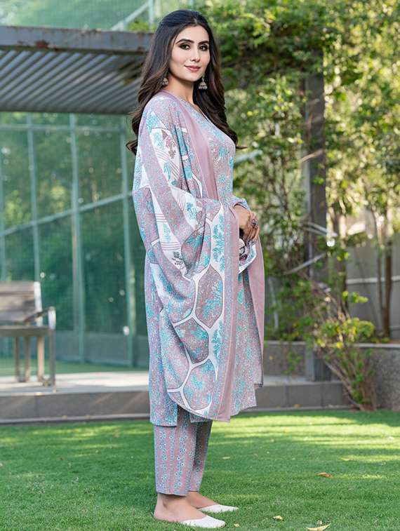 women printed three quarter sleeve kurta pant with dupatta set - 22286496 -  Standard Image - 1