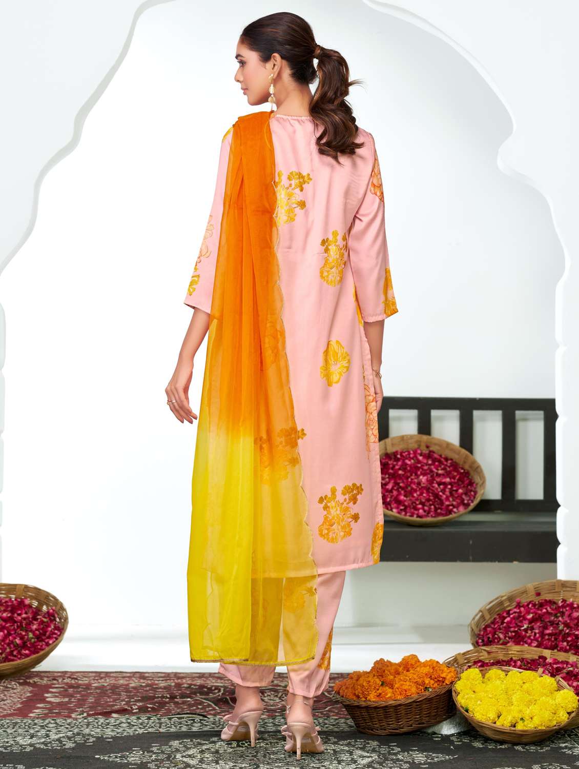 women floral three quarter sleeve kurta pant with dupatta set - 22286522 -  Standard Image - 4