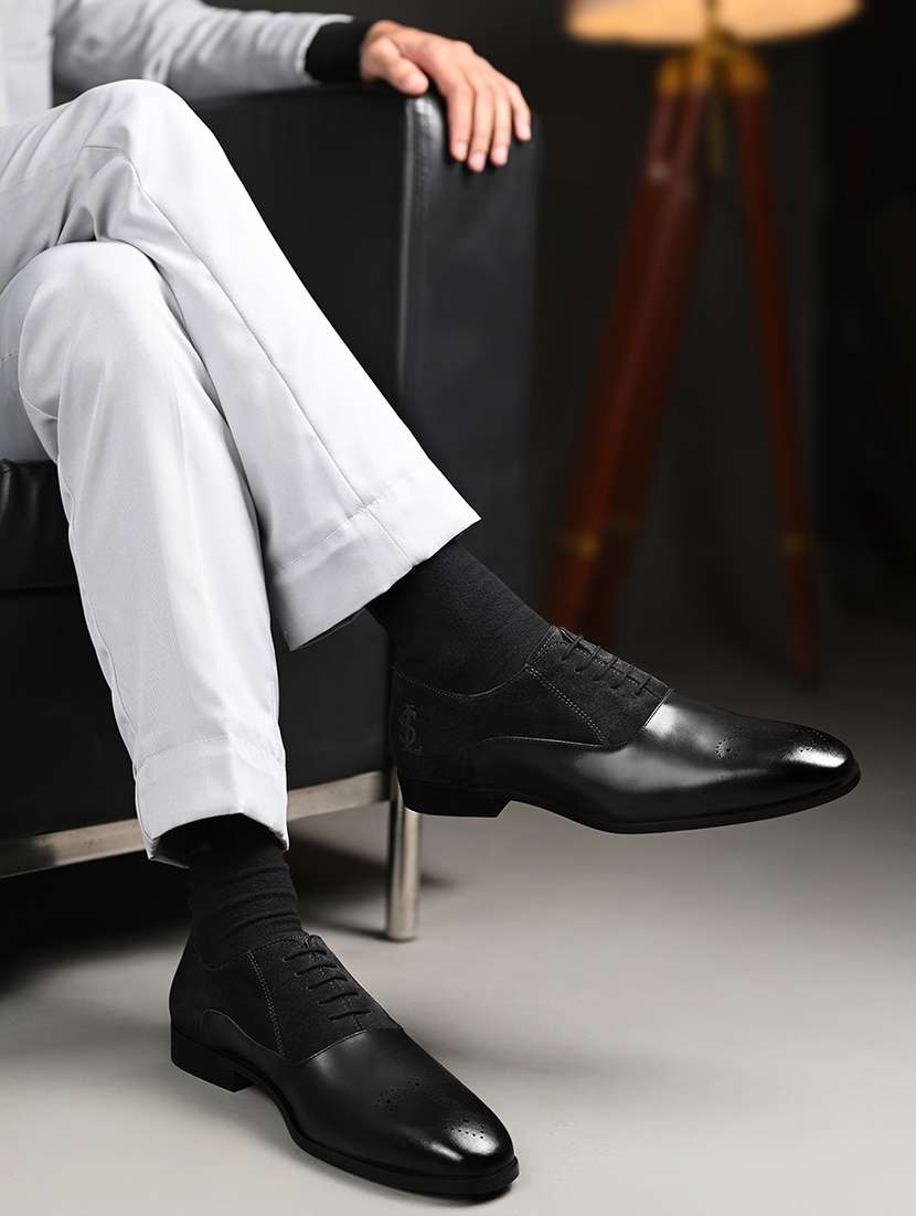 men black solid lace-up derbies - 22286544 -  Standard Image - 1