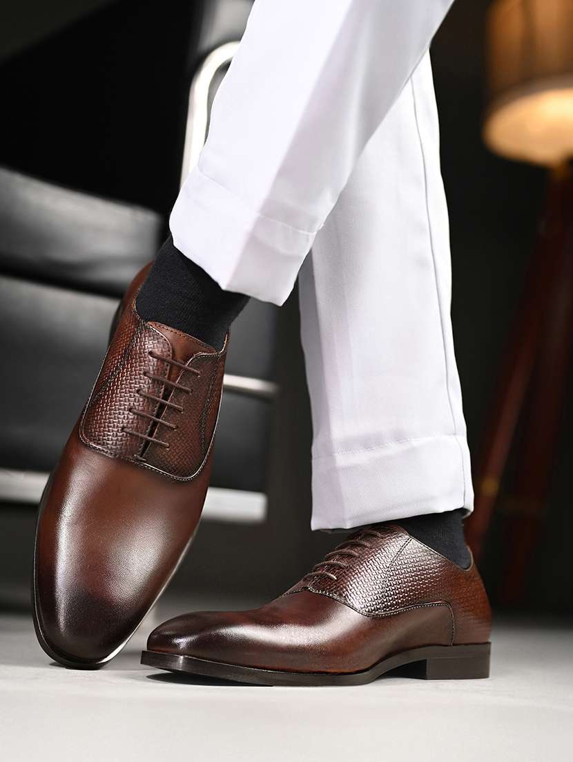 men brown solid lace-up derbies - 22286547 -  Standard Image - 1