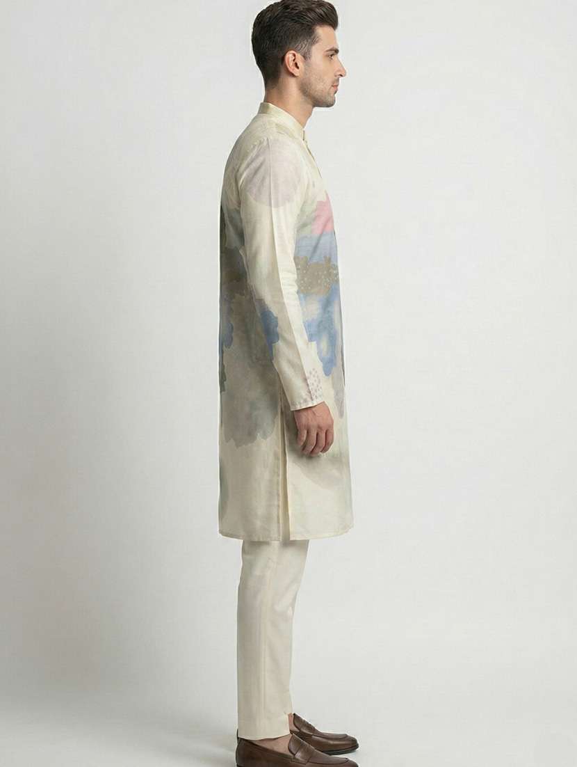 men printed mandarin neck long kurta - 22286743 -  Standard Image - 1