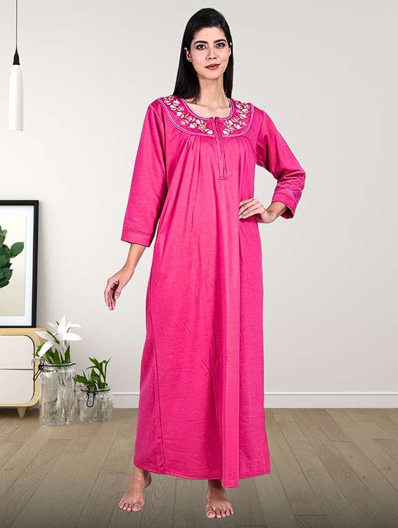 women solid long sleeve nighty - 22286748 -  Standard Image - 1