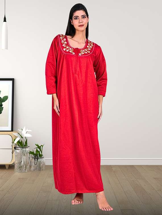 women solid long sleeve nighty - 22286749 -  Standard Image - 1