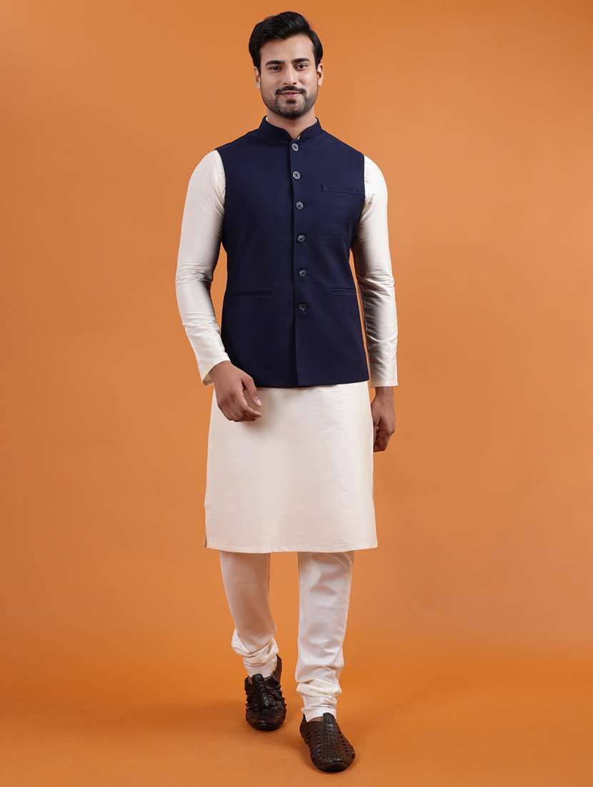 men solid mandarin neck regular fit nehru jacket