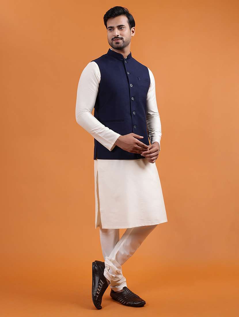 men solid mandarin neck regular fit nehru jacket - 22286754 -  Standard Image - 1