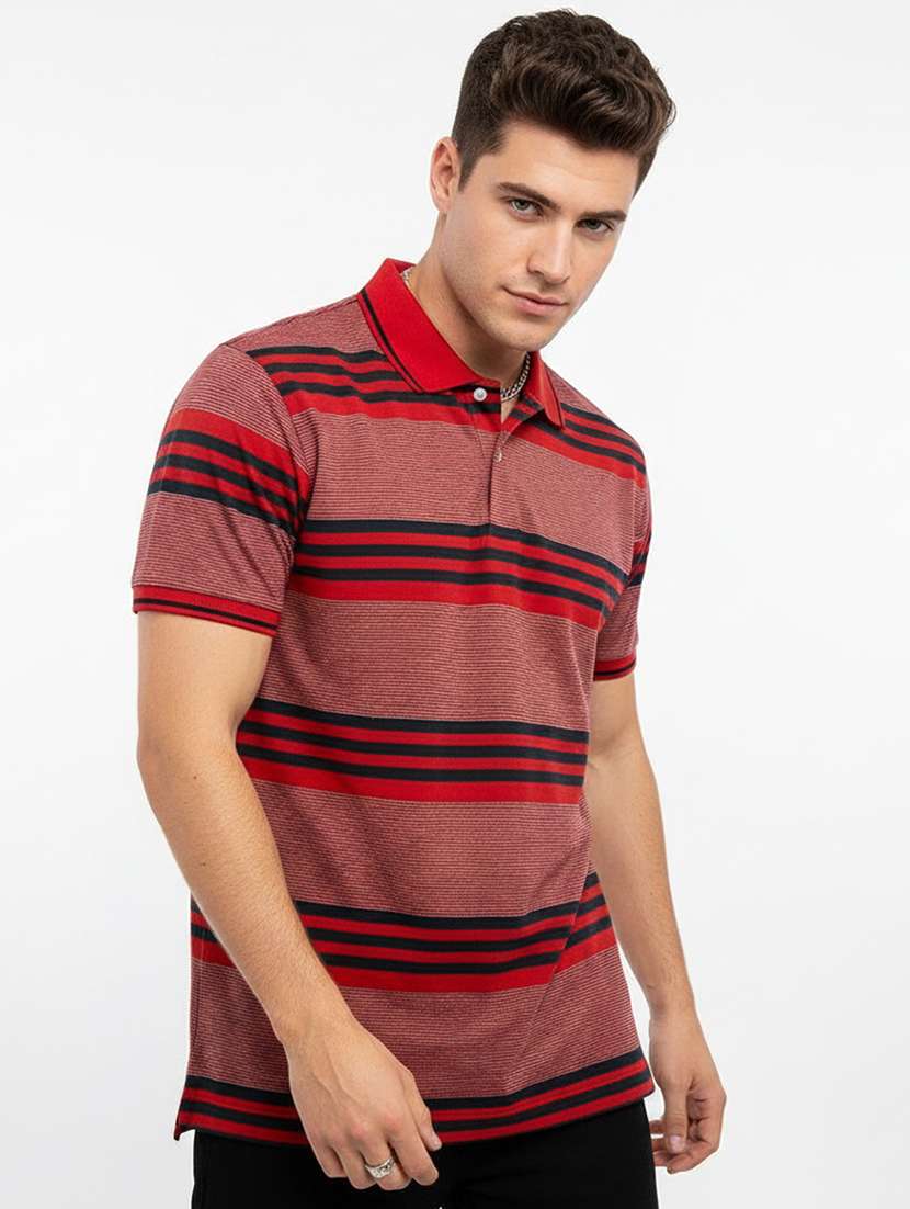 men striped short sleeve regular fit polo t-shirt