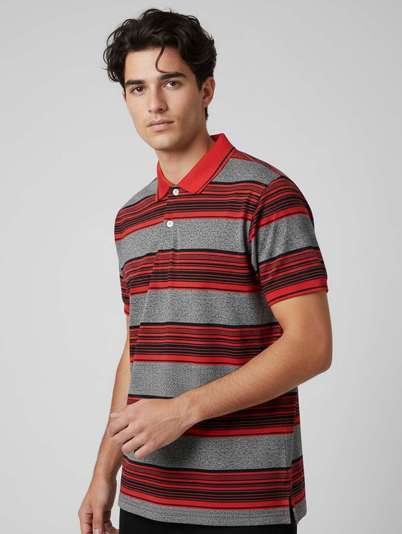 men striped short sleeve regular fit polo t-shirt - 22286796 -  Standard Image - 1