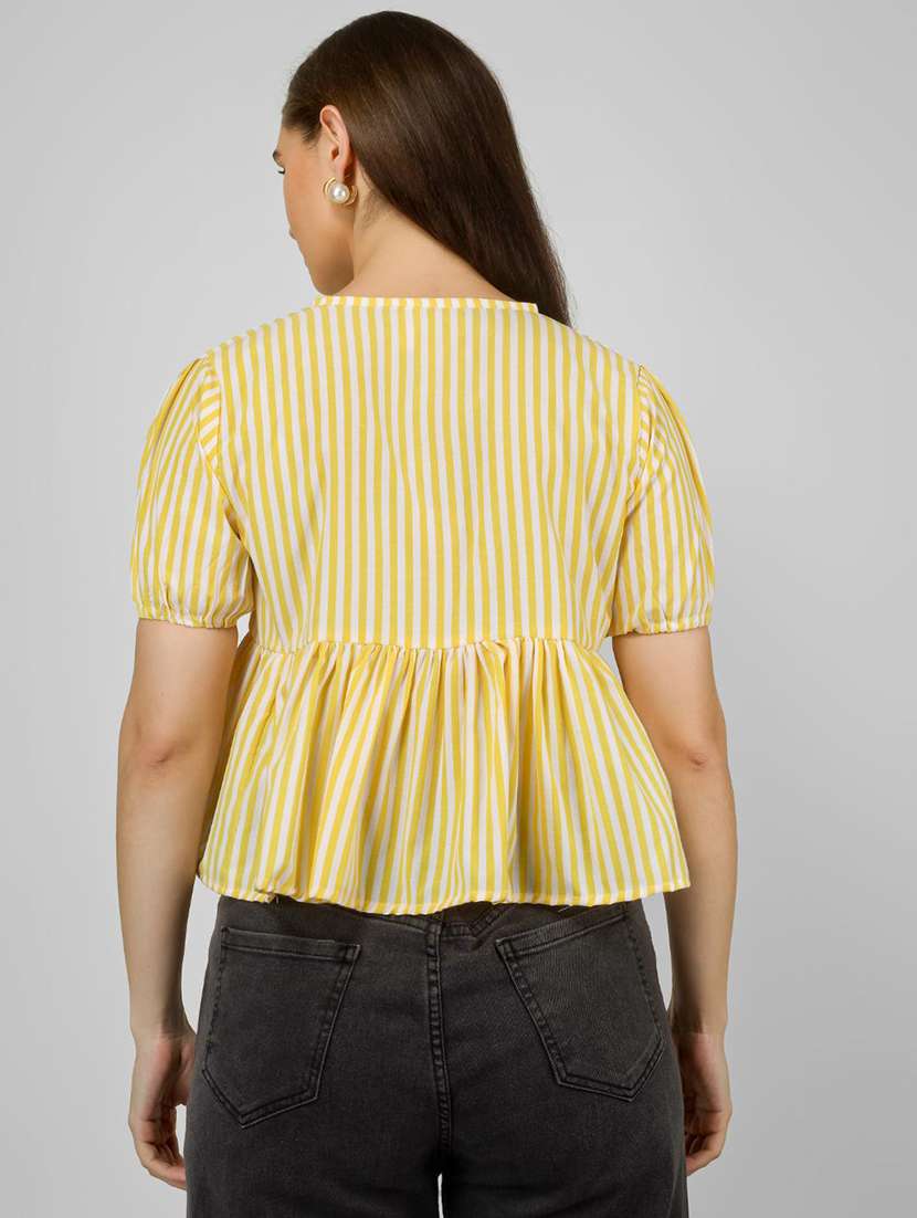 women striped puff sleeve front tie peplum top - 22286824 -  Standard Image - 4