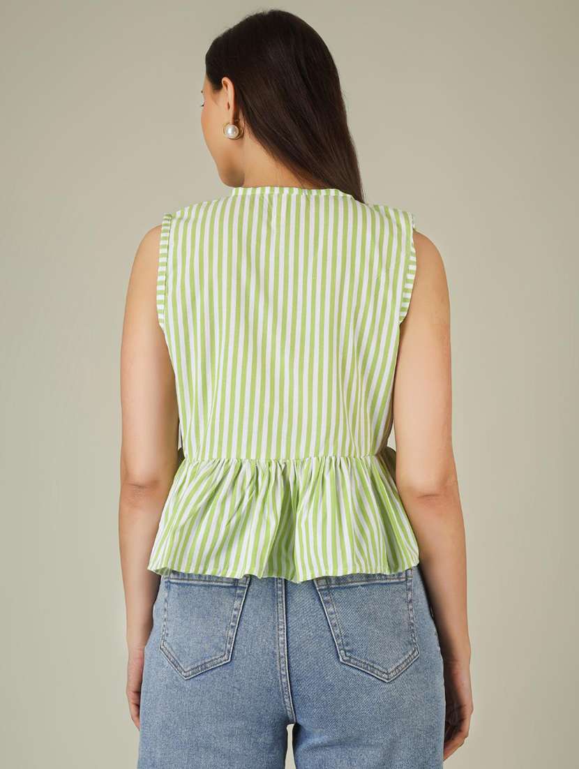 women striped sleeveless front tie peplum top - 22286825 -  Standard Image - 4