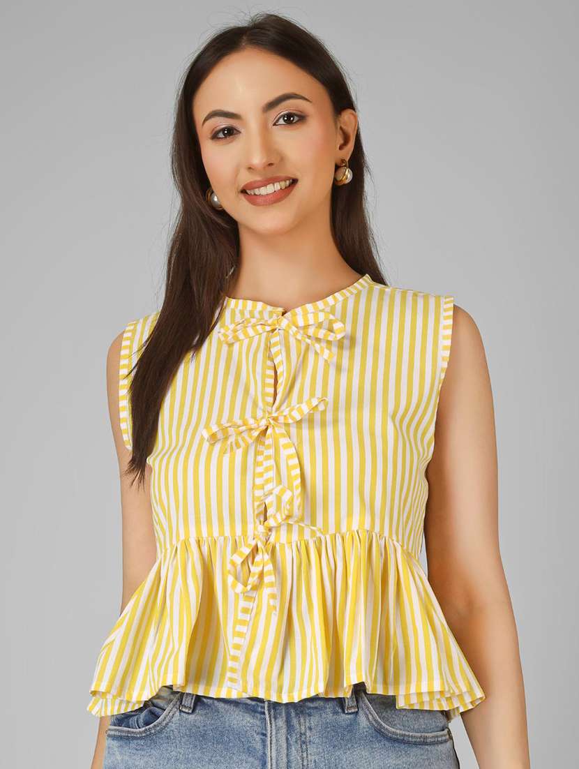 women striped sleeveless front tie peplum top - 22286826 -  Standard Image - 1