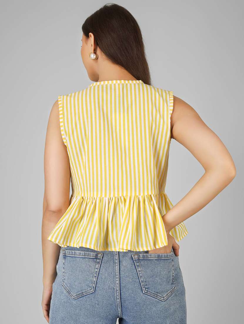 women striped sleeveless front tie peplum top - 22286826 -  Standard Image - 4