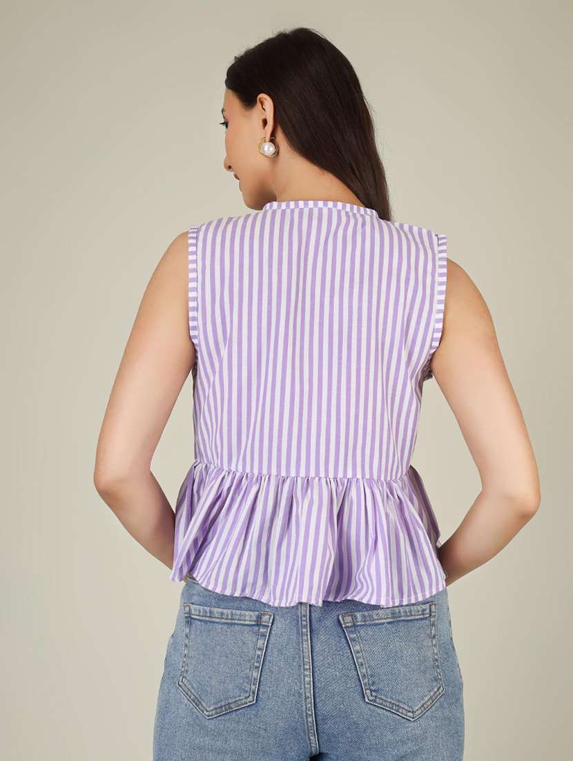 women striped sleeveless front tie peplum top - 22286827 -  Standard Image - 4
