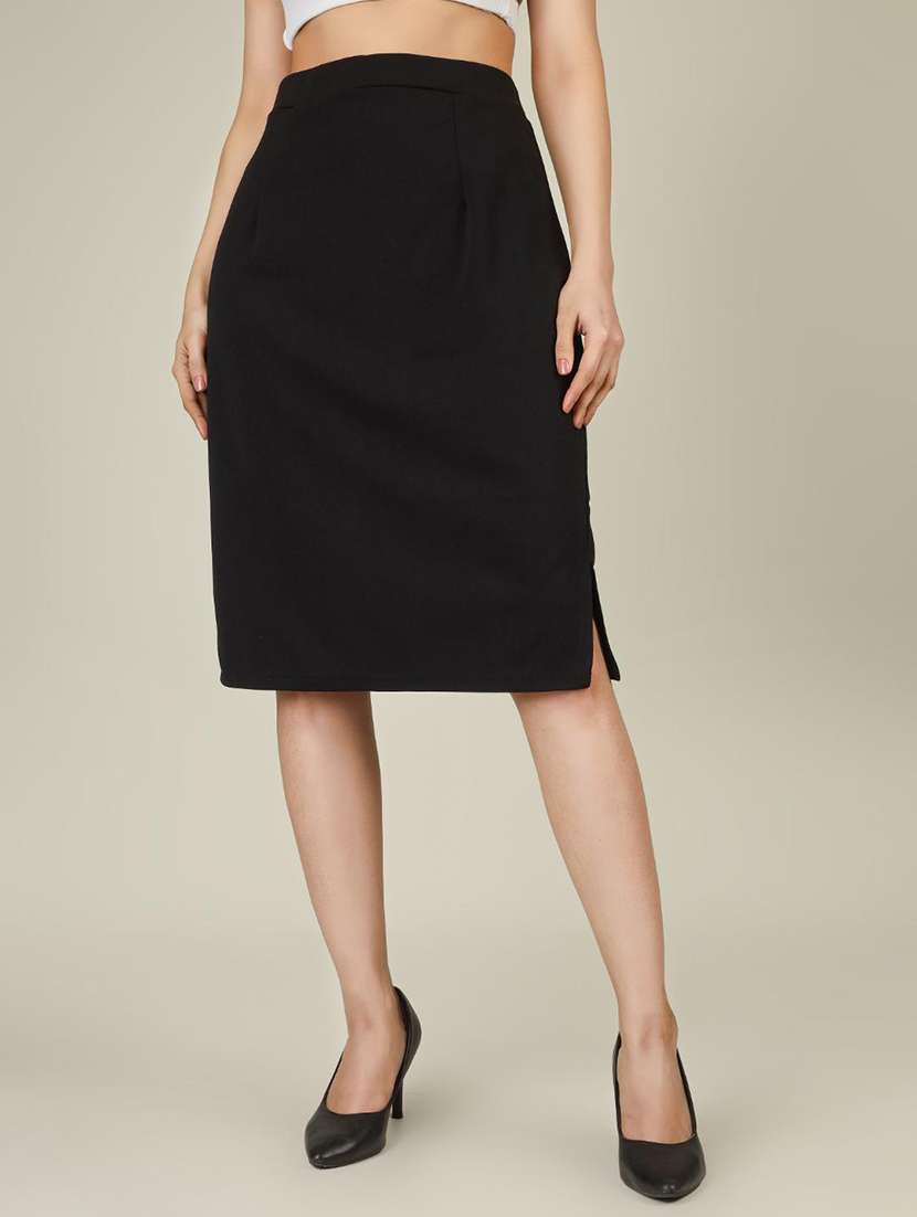 women solid high rise straight skirt - 22286829 -  Standard Image - 1