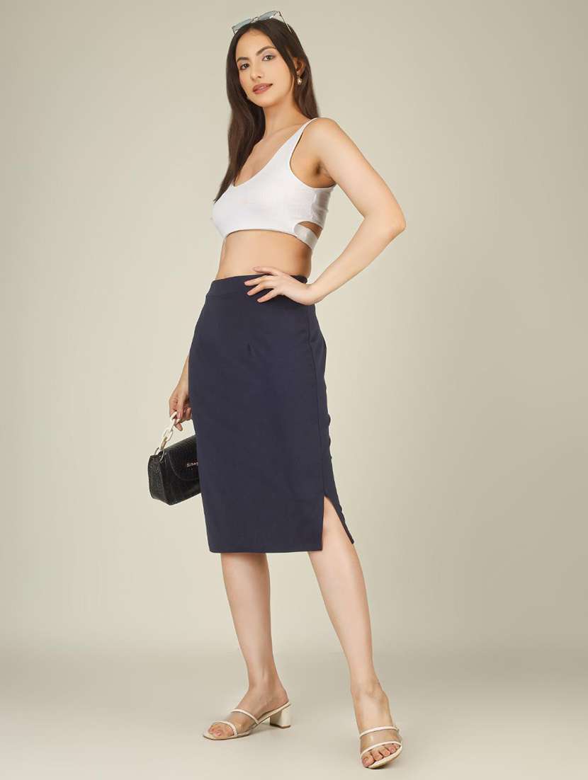 women solid high rise straight skirt - 22286830 -  Standard Image - 4