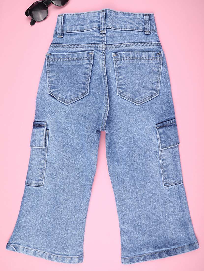 girls solid mid rise denim cargo - 22286866 -  Standard Image - 1
